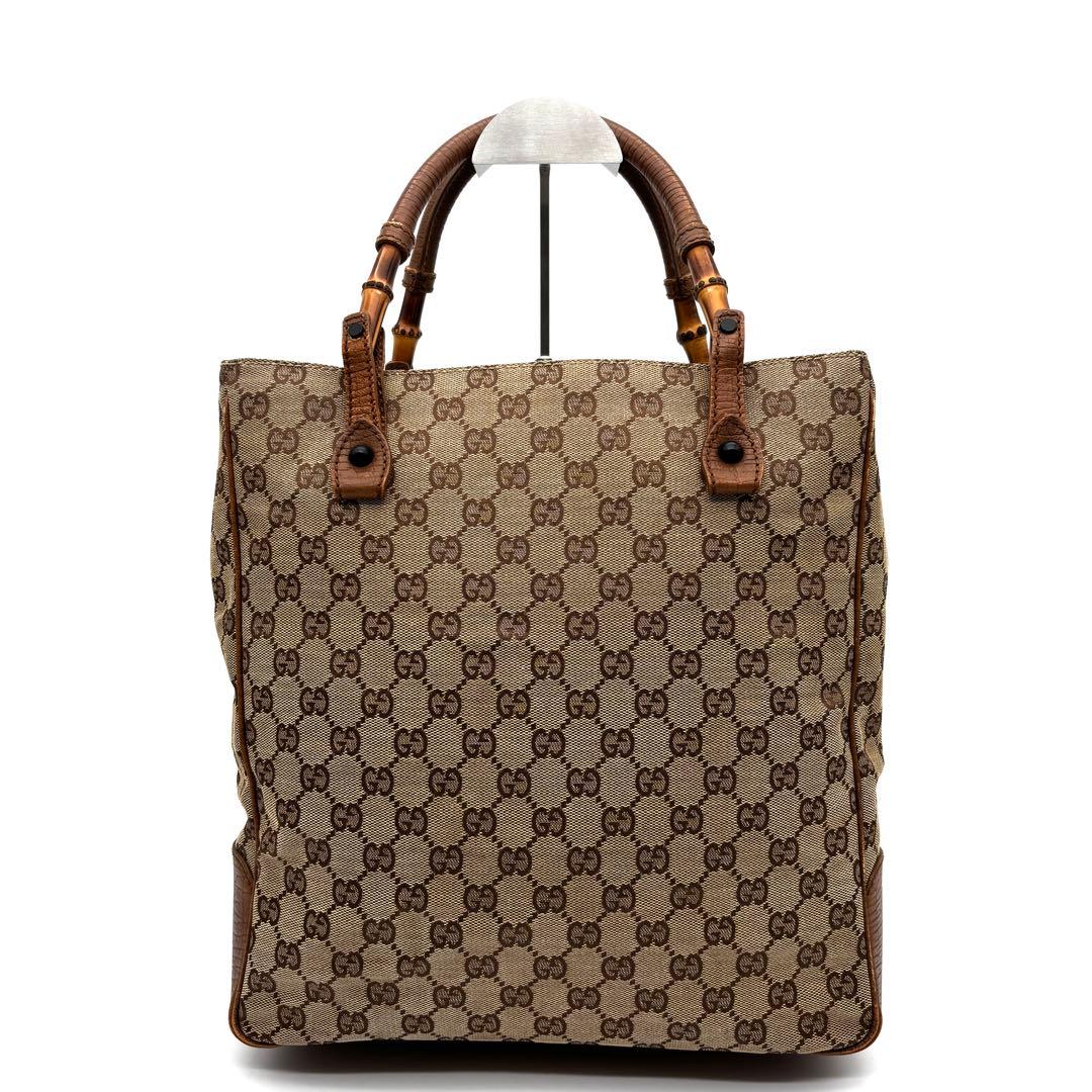 美品・希少 グッチ トートバッグ GGキャンバス レザー バンブー ブラウン 美品・希少 グッチ トートバッグ GGキャンバス レザー バンブー ブラウン