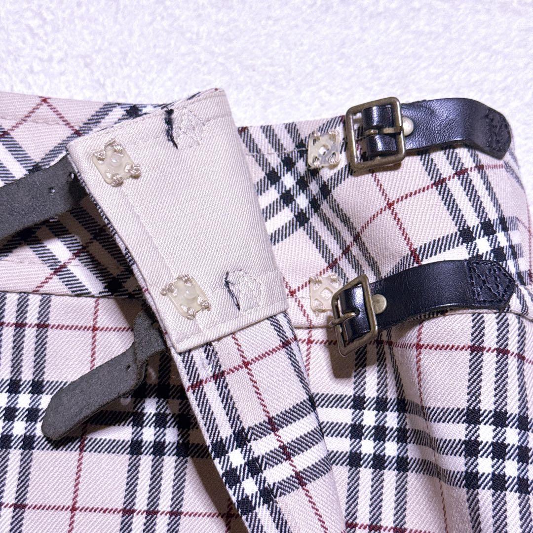 【新品未使用】バーバリーブルーレーベル スカート ノバチェック 革ベルト ウール