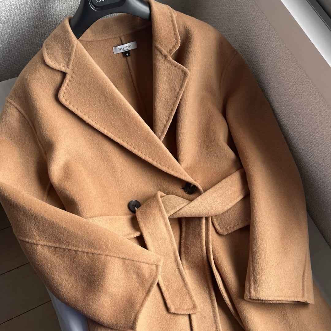 美品✨現行 ヴァレンティノ ダブルフェイス キャメル ベルテッドコート ステッチ