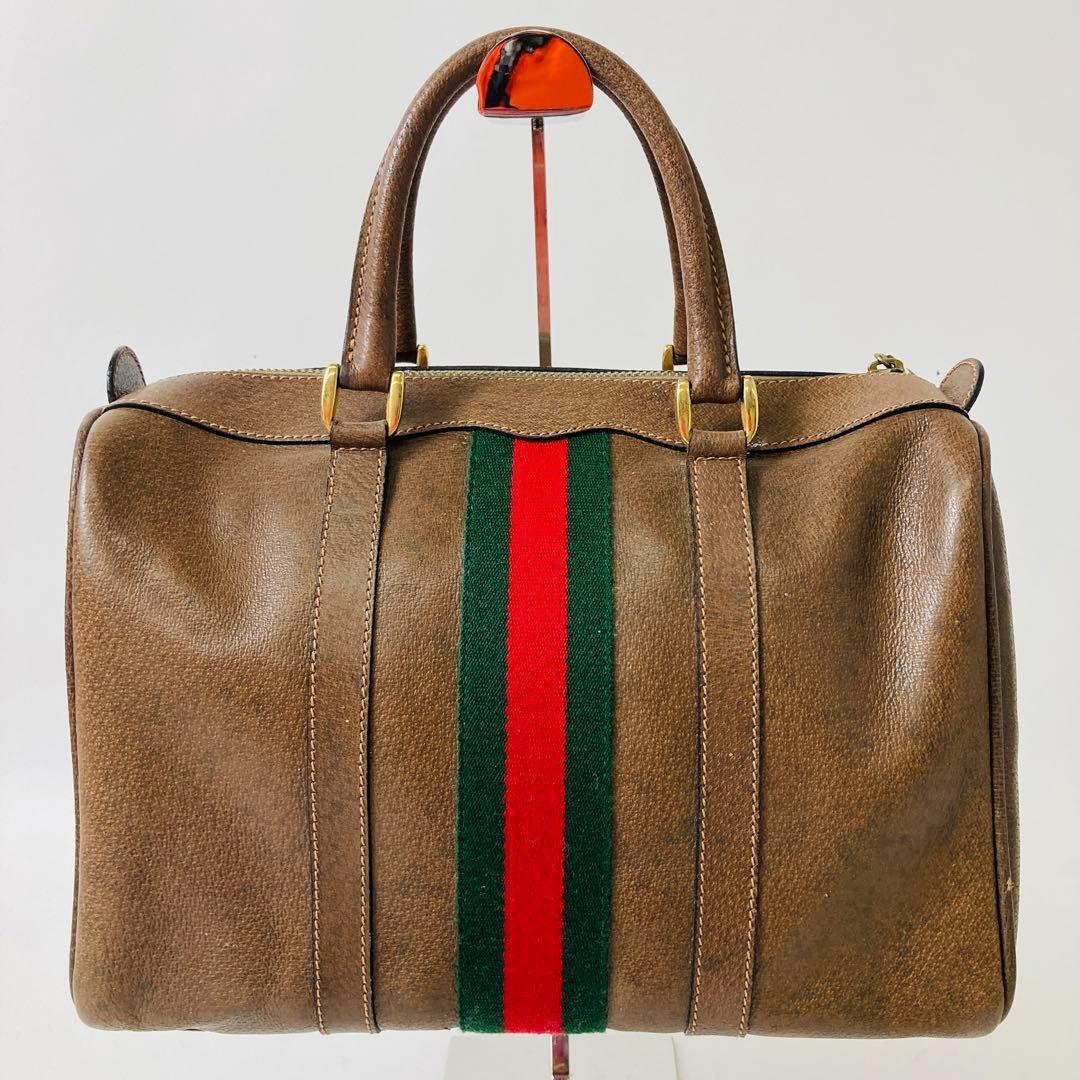 OLD GUCCI シェリーライン レザー ハンドバッグ ミニボストンバッグ