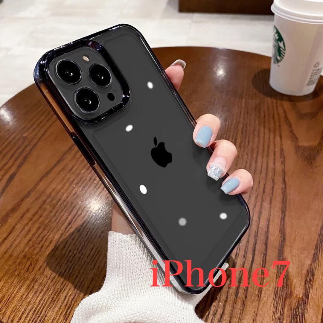 iPhone 7 ケースブラック黒メッキクリアハードカバー透明韓国耐衝撃外枠