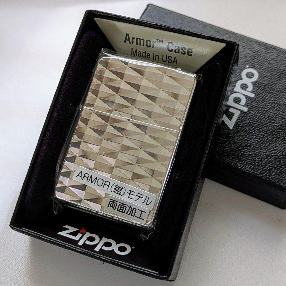 ダイヤカットアーマーzippo 2面 送料無料 シルバーメッキ 162S-2DC