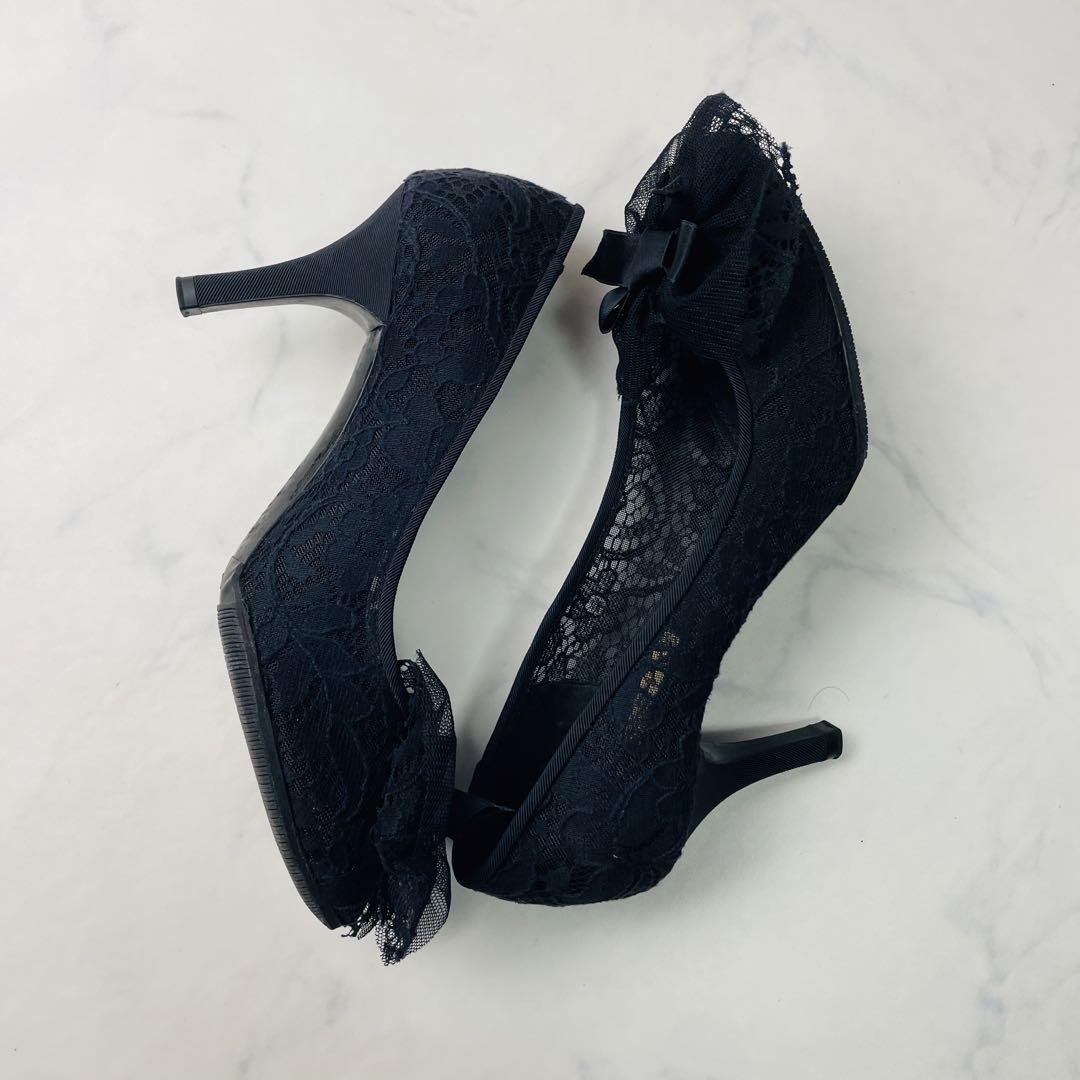 【極美品】DOLCE&GABBANA パンプス レース 黒 36½(23.5)