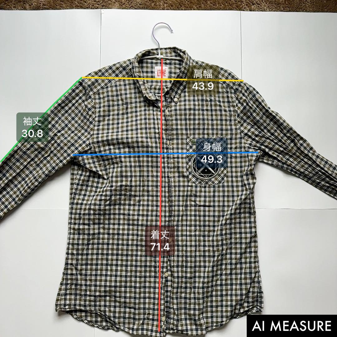 LACOSTE LIVE】チェック柄 コットンシャツ 刺繍ロゴ入り サイズ