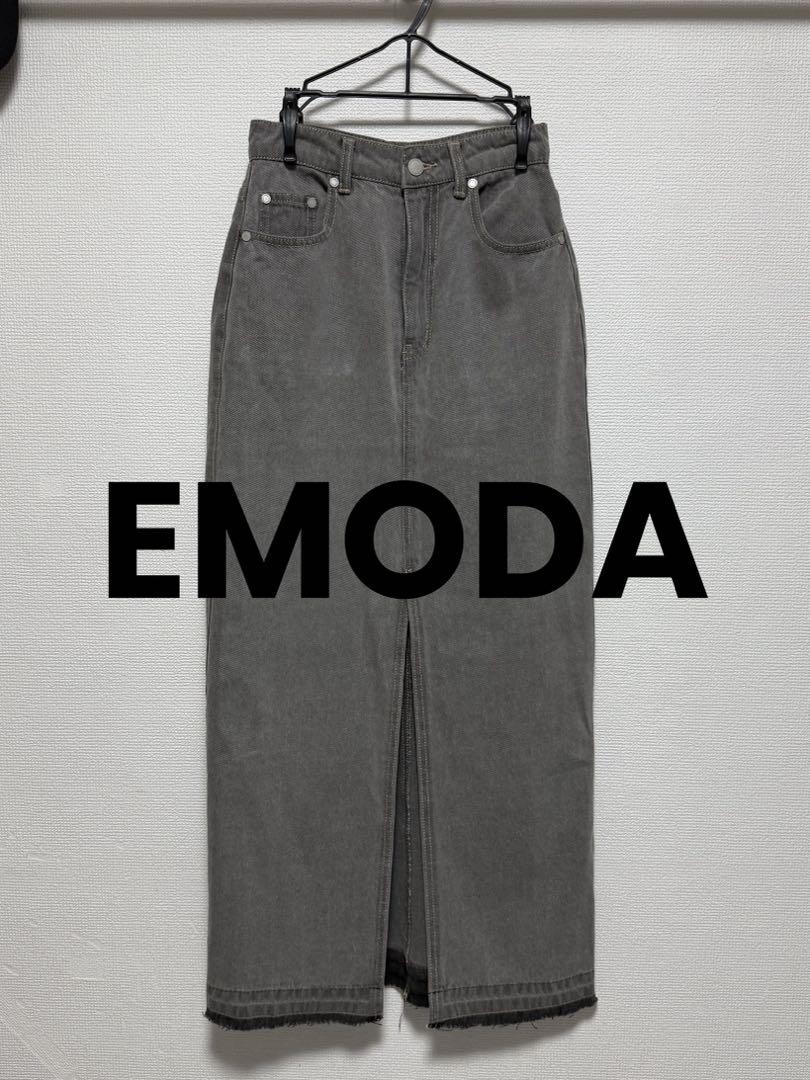 【EMODA】グレー デニム タイトスカート 前スリット