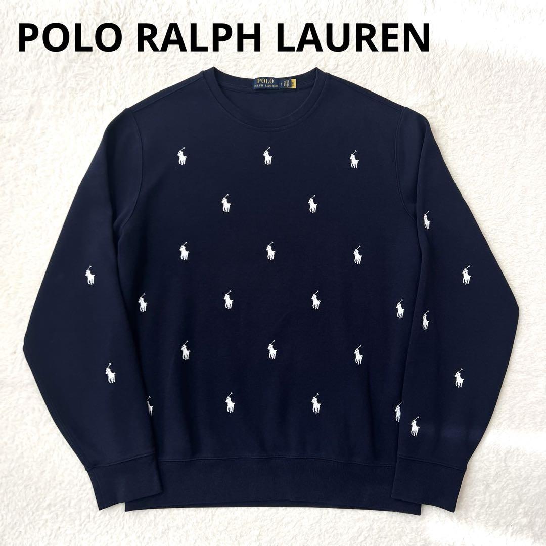 美品 XL ラルフローレン ポニー総柄スウェット ネイビー ポロ