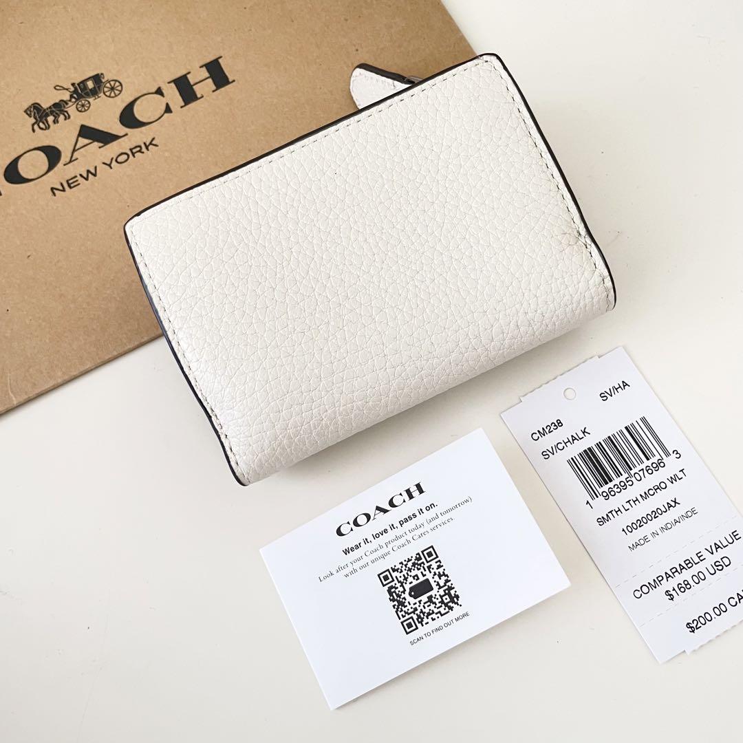 COACH コーチ　三つ折り財布　チョーク　ホワイト　白色　ミニウォレット