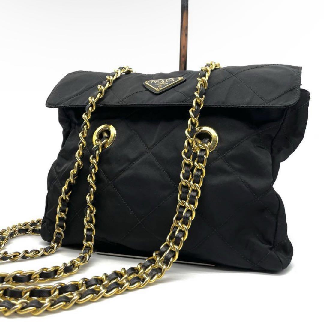 入手困難✨ プラダ PRADA チェーン トートバッグ 三角ロゴ ブラック