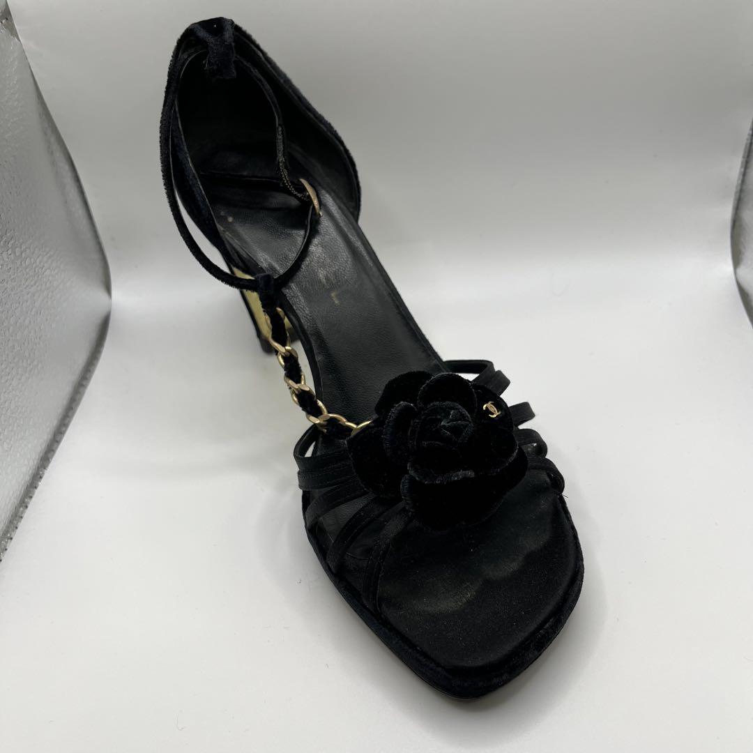 【優雅な足元】CHANEL カメリアサンダル ブラック シャネル カメリア サンダル ブラック 36