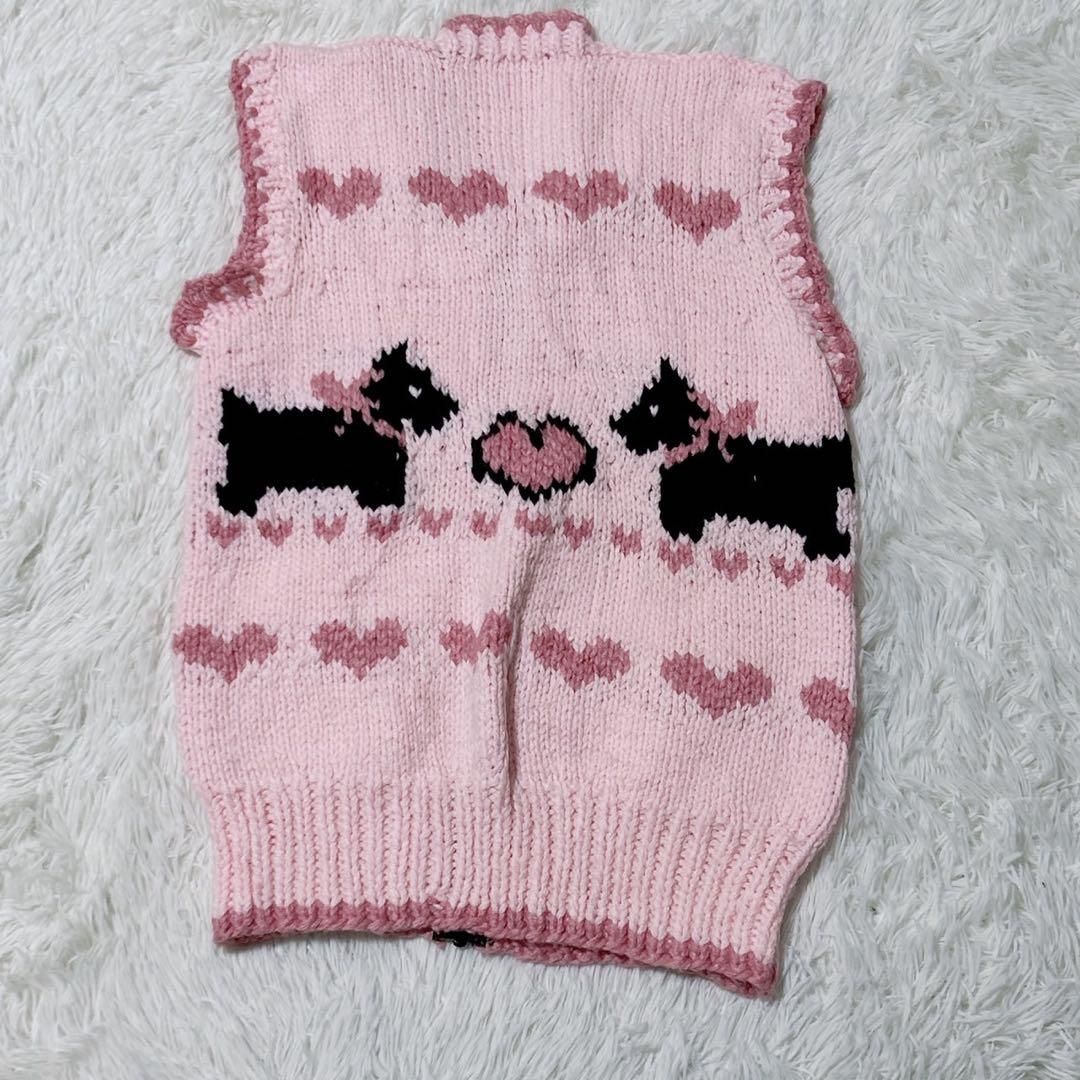 【c4281】✨美品✨ベスト　ニット　セーター　ピンク ハート 犬　手編み