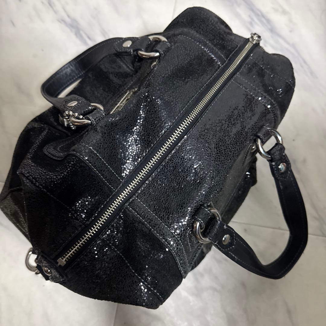 【希少品】COACH ブラック スパンコール ショルダーバッグ チャーム付き