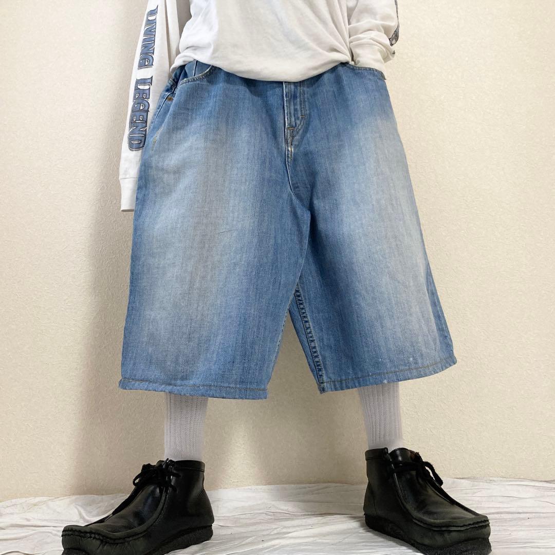 00s W40 極太 ショーンジョン ワイド デニム バギーパンツ ショーツ