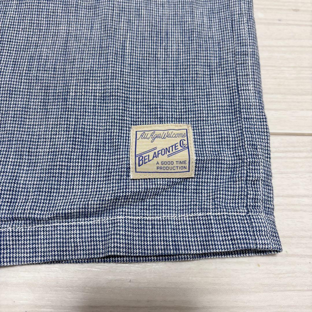 良品■BELAFONTE■オープンカラー シャツ ハウンドトゥース 蝶タイ刺繍