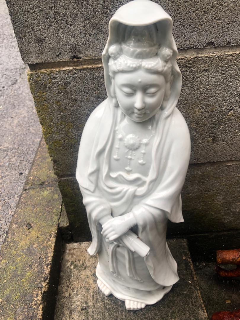 観音像 白 陶器製 約30cm
