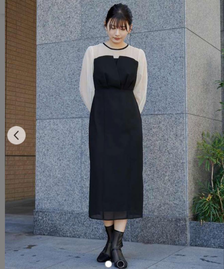 niana ビスチェ風ボリュームスリーブシフォンドレス　M