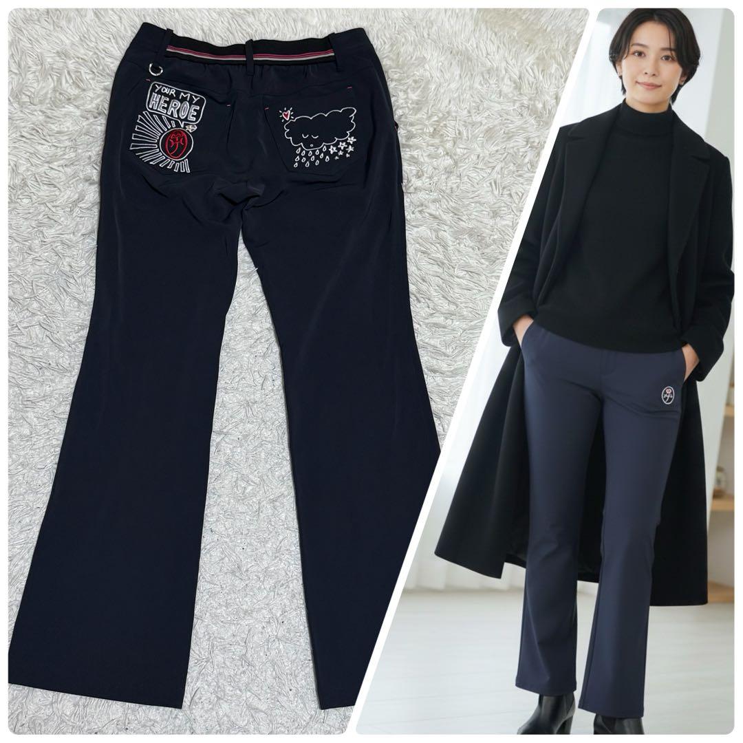 希少/美品✨カステルバジャック 刺繍ワッペン フレアパンツ 40