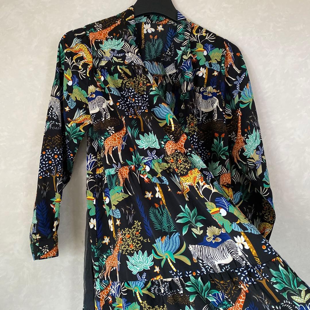 【匿名配送　即日配送】動物柄長袖　ロングワンピース　シャツ cm