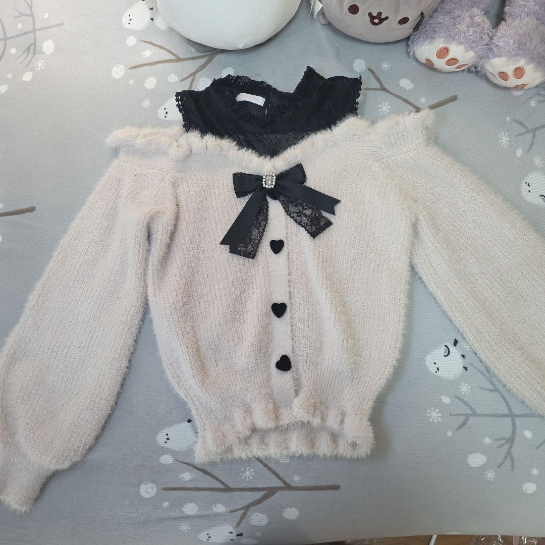 リズリサ レイヤード風肩開きニット ピンク