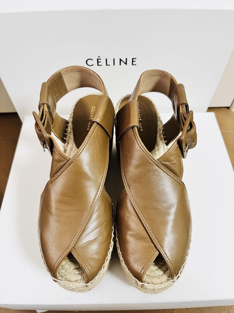 CÉLINE ブラウンレザーウェッジサンダル 35 (22.5cm)