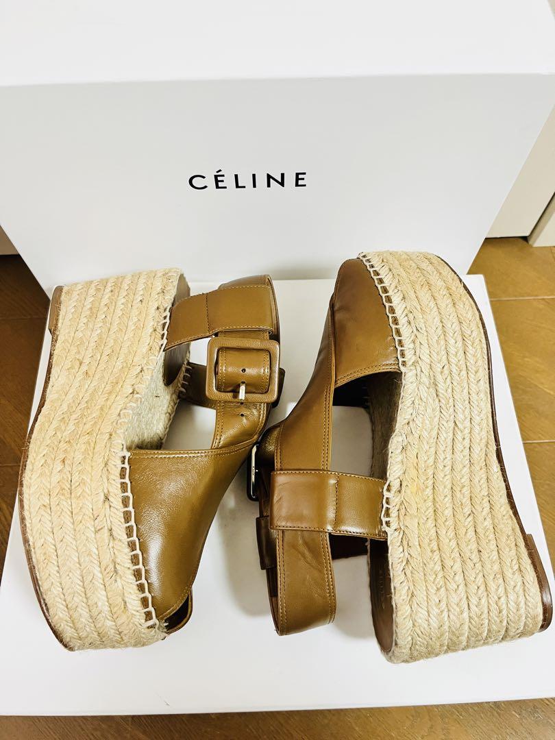 CÉLINE ブラウンレザーウェッジサンダル 35 (22.5cm)