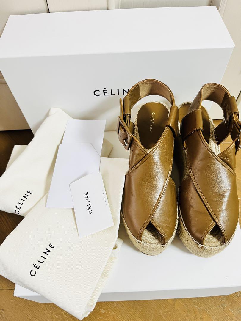 CÉLINE ブラウンレザーウェッジサンダル 35 (22.5cm)