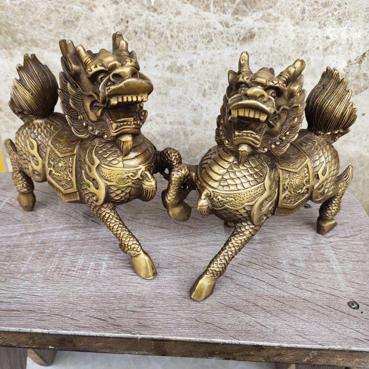 銅器 麒麟 風水グッズ  小物 装飾品 彫刻 工芸品 美術品 置物
