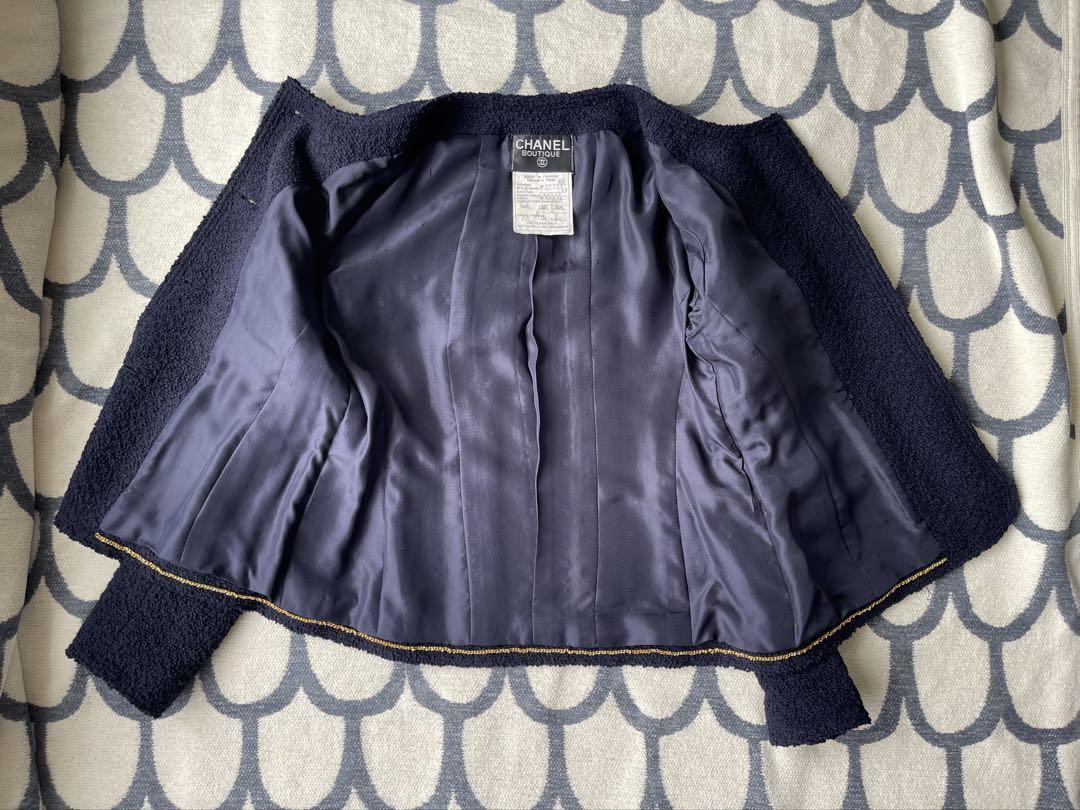 ビンテージ　CHANEL ネイビー ツイードジャケット　93年　サイズ42