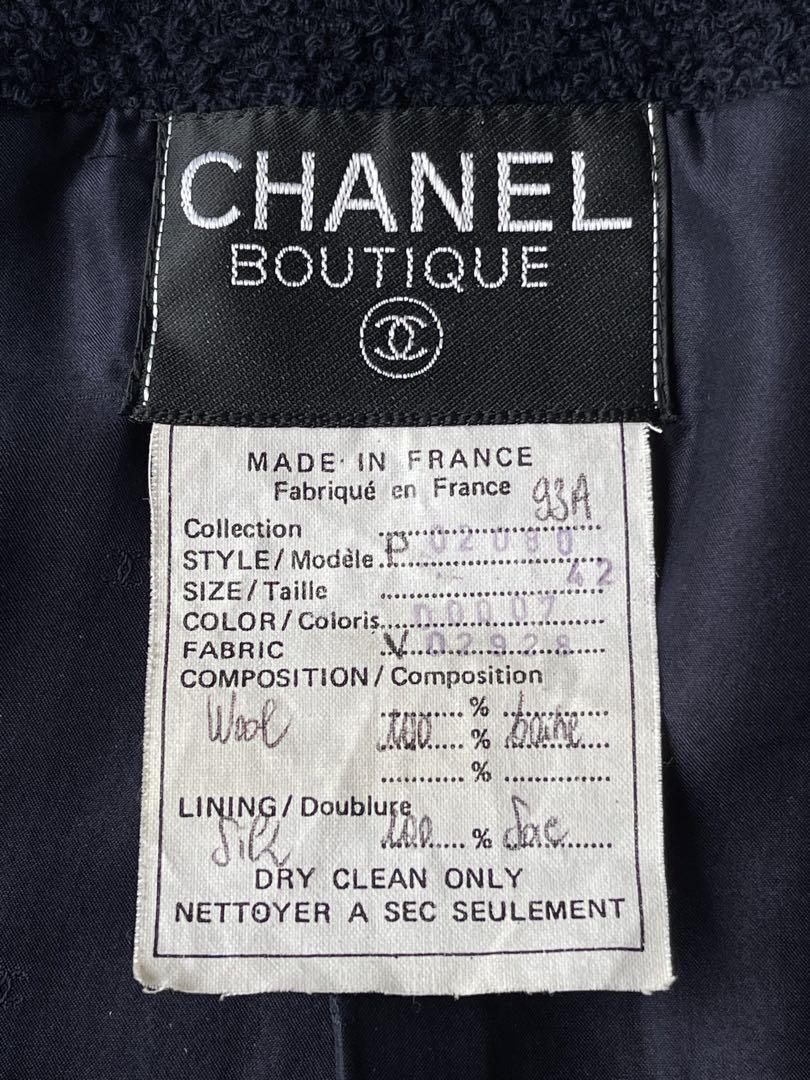ビンテージ　CHANEL ネイビー ツイードジャケット　93年　サイズ42