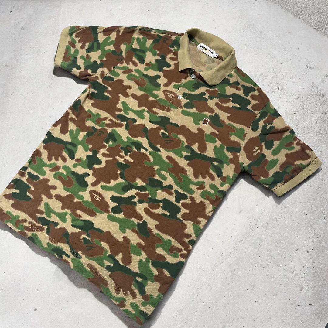 BATHING APE USED加工 迷彩ポロシャツ サイズM カモ