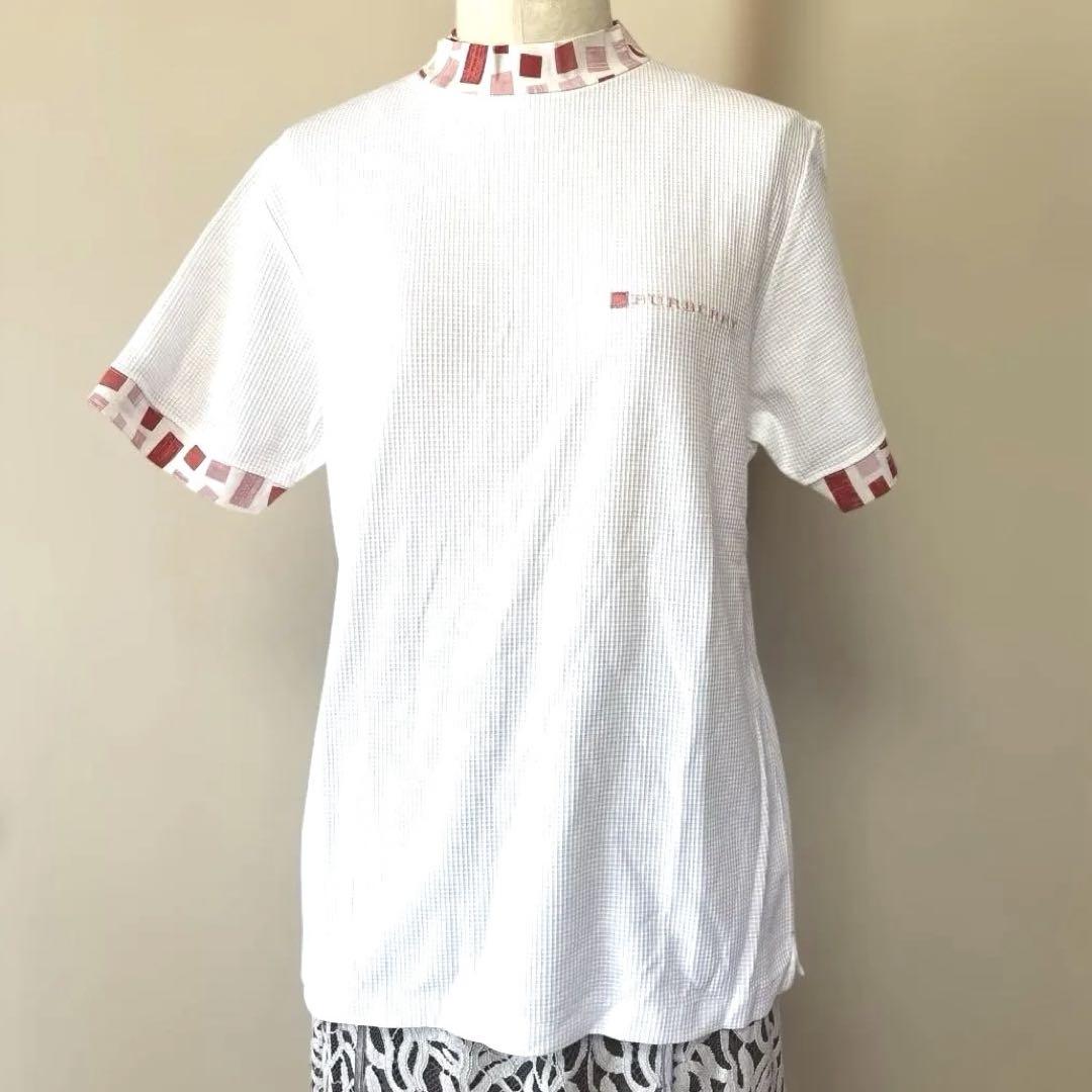 BURBERRYGOLF ホワイト チェック柄 Tシャツ カットソーワッフル
