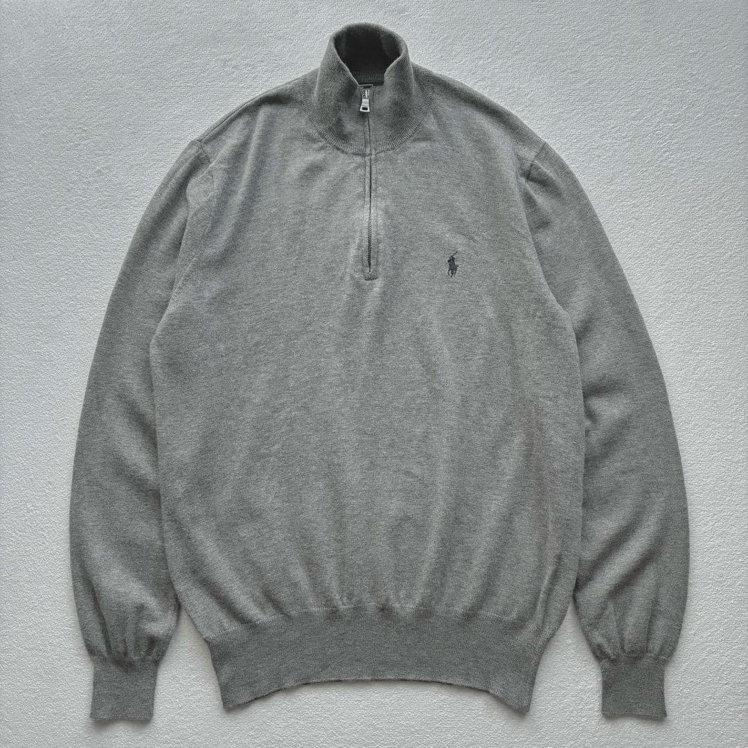 Ralph Lauren メリノウール ハーフジップ ニットセーター 刺繍ロゴM Polo By Ralph Lauren