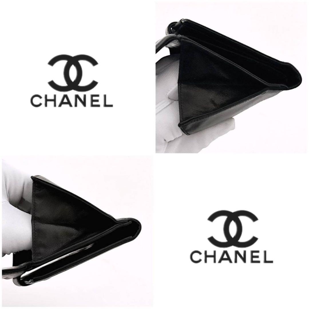 CHANEL 折り財布 黒 ラムスキン国内正規品ココマーク