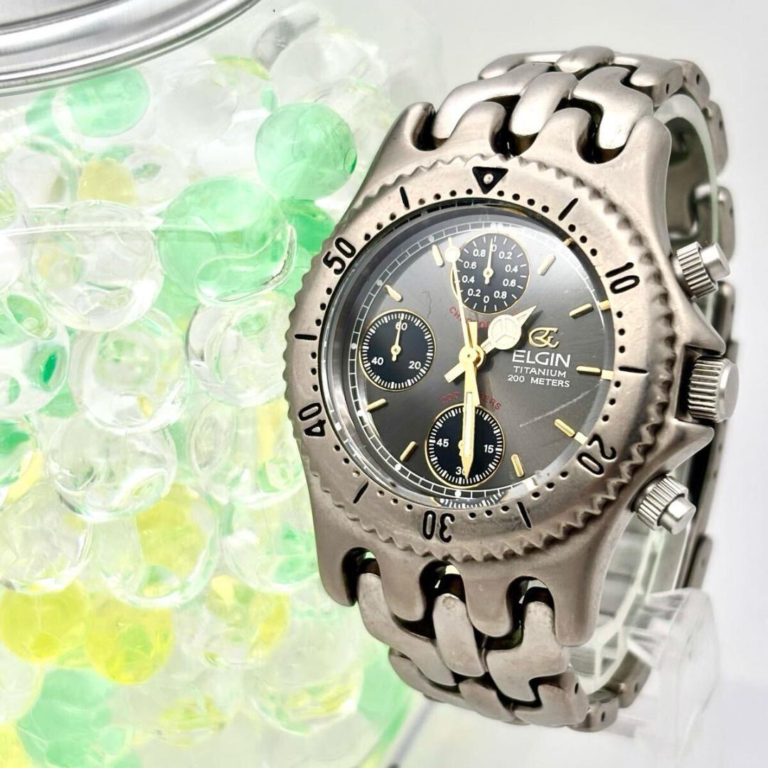 【新品電池】ELGIN クロノグラフ メンズ 腕時計 チタン ダイバー 200M