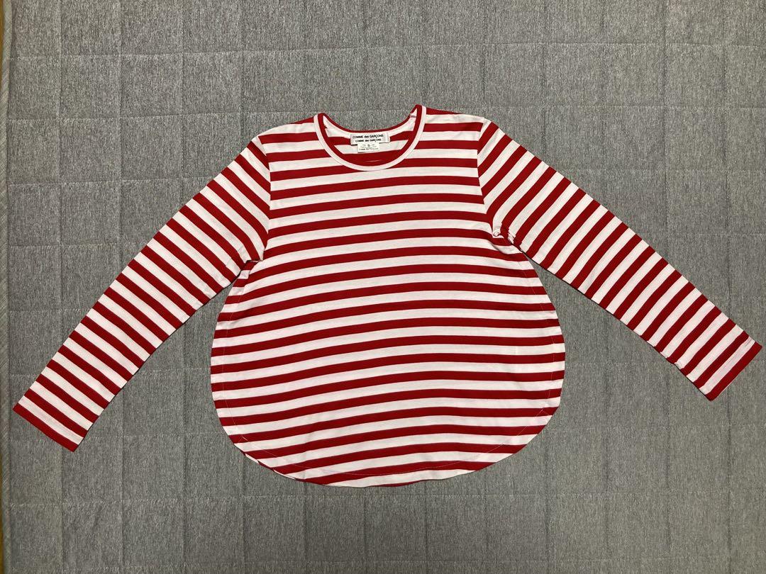 COMME des GARÇONS 赤白ストライプ 長袖バルーンTシャツ S