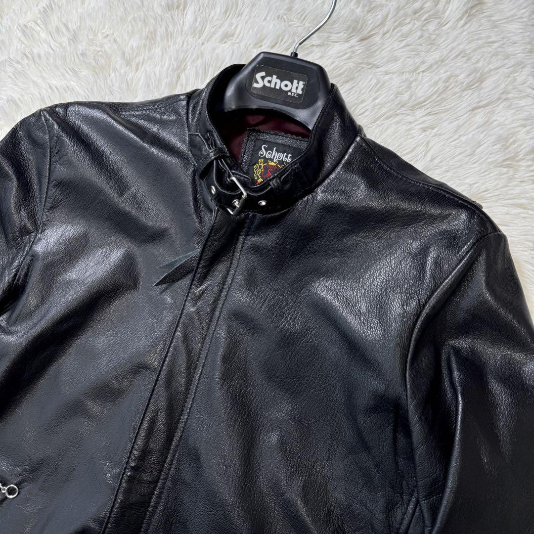 希少極美品　ショット　247W シングルライダースジャケット　トラッカー　黒 美品✨ schott 247W レザージャケット シングルライダース 黒 L