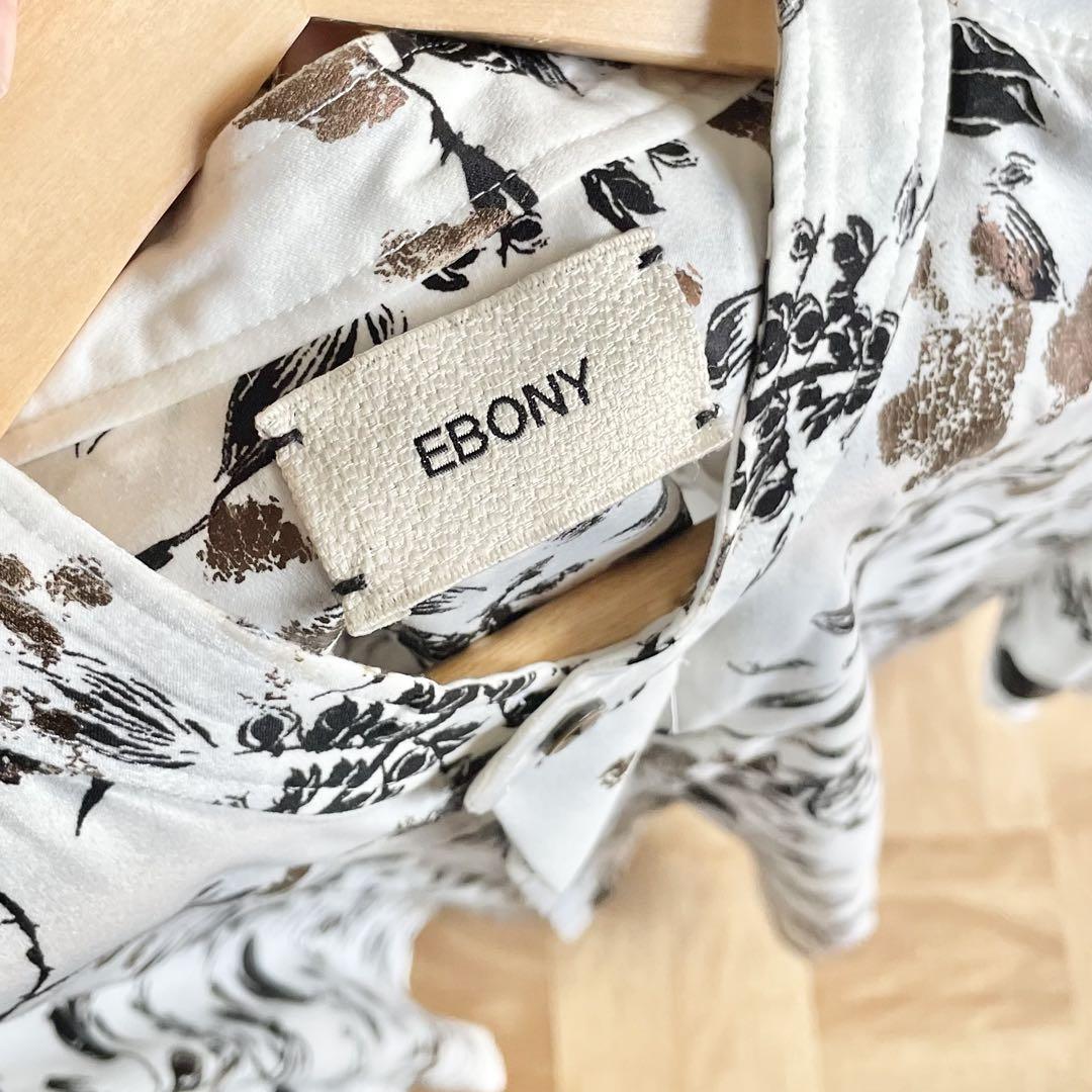 EBONY エボニー バンドカラー フォイルフラワーシャツ ブラウス