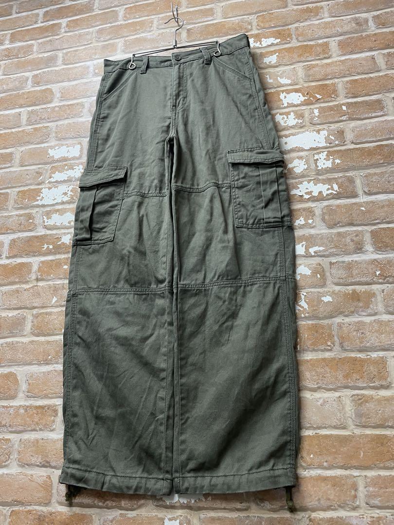 古着　カーゴパンツ ミリタリー　カーキ　緑　オーバーサイズ　軍パン　ダブルニー