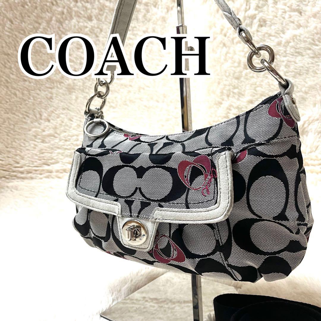 COACH 2way ショルダーバッグ シグネチャー ハート ターンロック