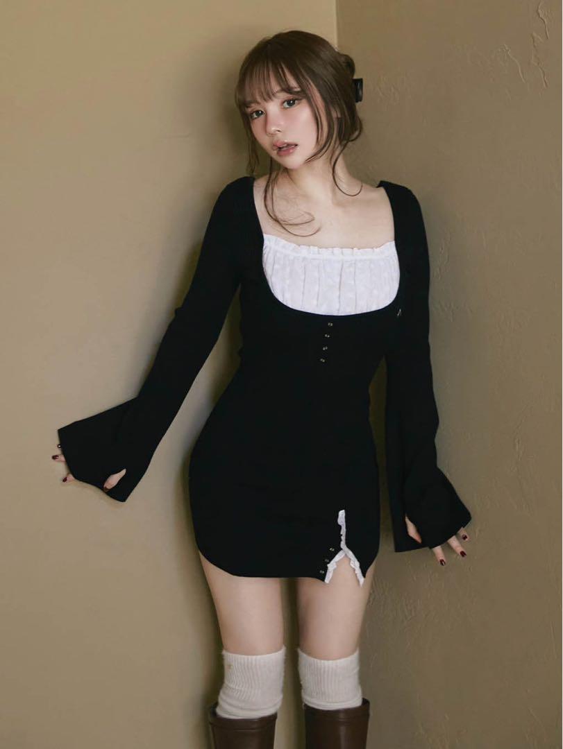 andmary Poppy lace mini dress black