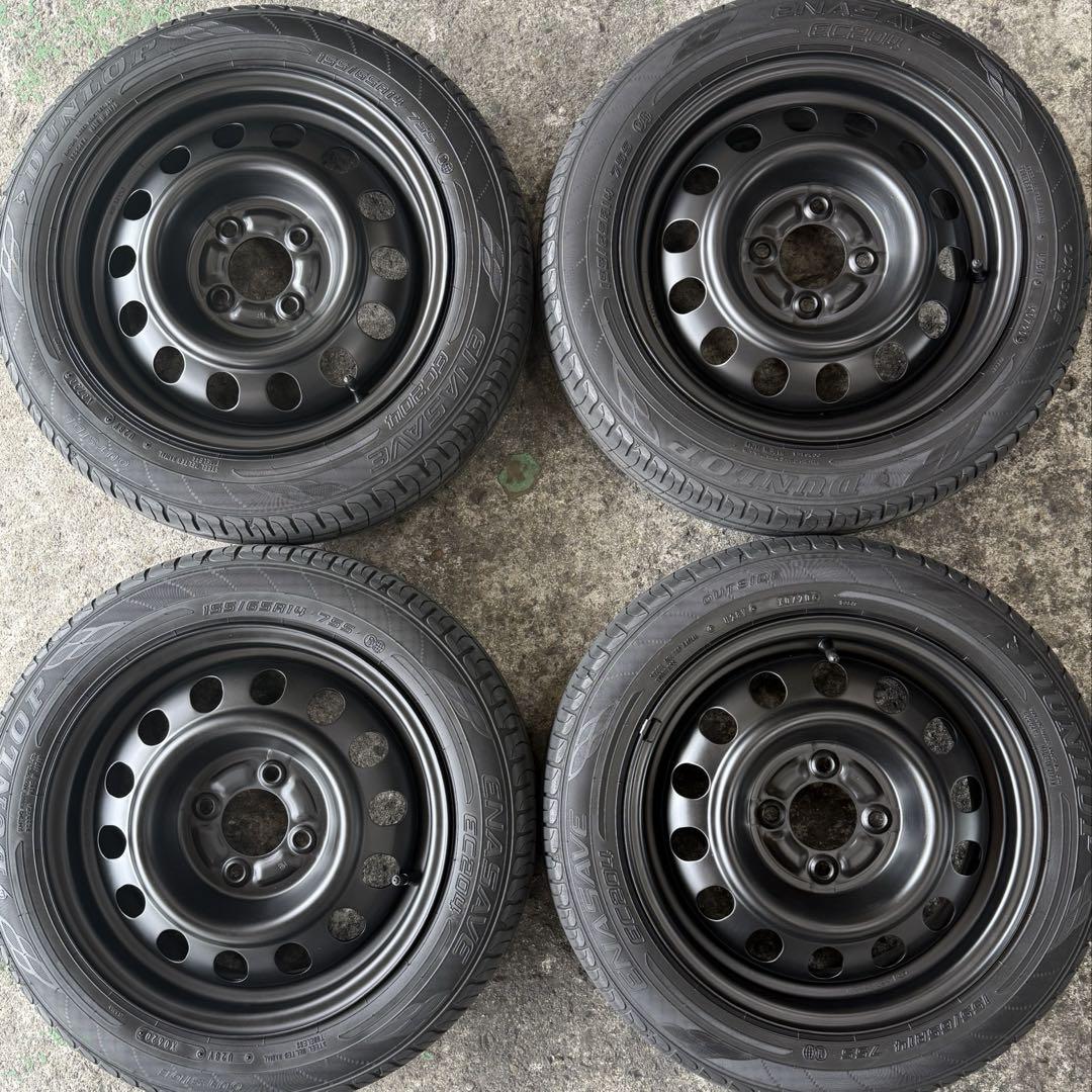 【溝あり！】155/65R14 タイヤ ホイールセット ダンロップ