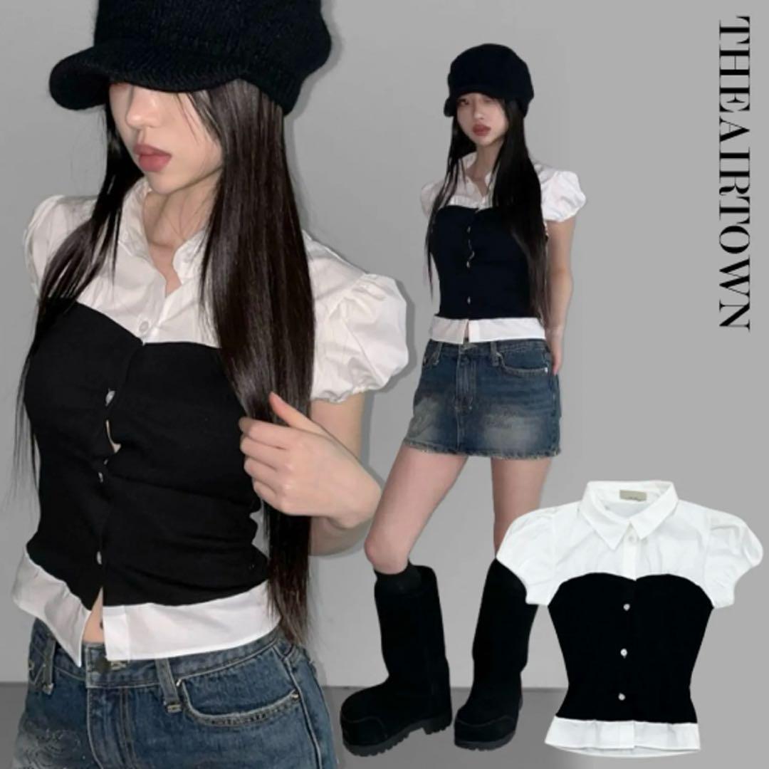 THEAIRTOWN パフスリーブ ビスチェ 配色 ブラウス BUYMA