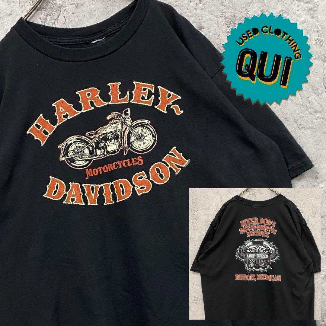 レアUS古着○両面プリントTシャツ ハーレーダビッドソン ブラック メンズ2XL