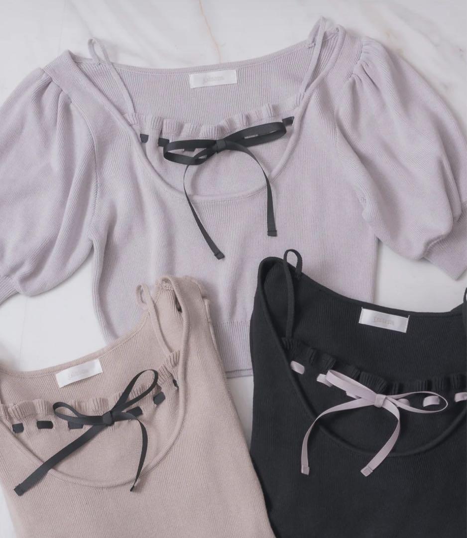 pium ♡ フリルキャミレイヤードニットトップス ブルー フリルキャミレイヤードニットトップス – pium