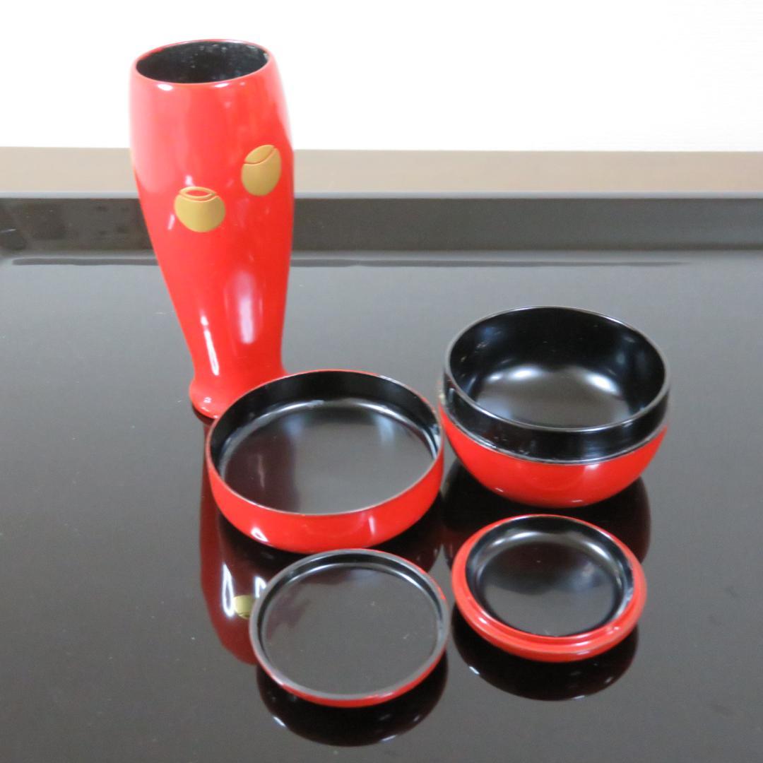 茶道具 3点セット 漆器 漆 香合 茶筅筒 茶托 朱塗