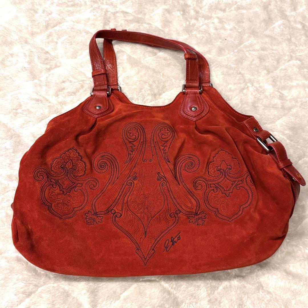 最先端 美品】ETRO スエード ハンドバッグ 刺繍 バッグ