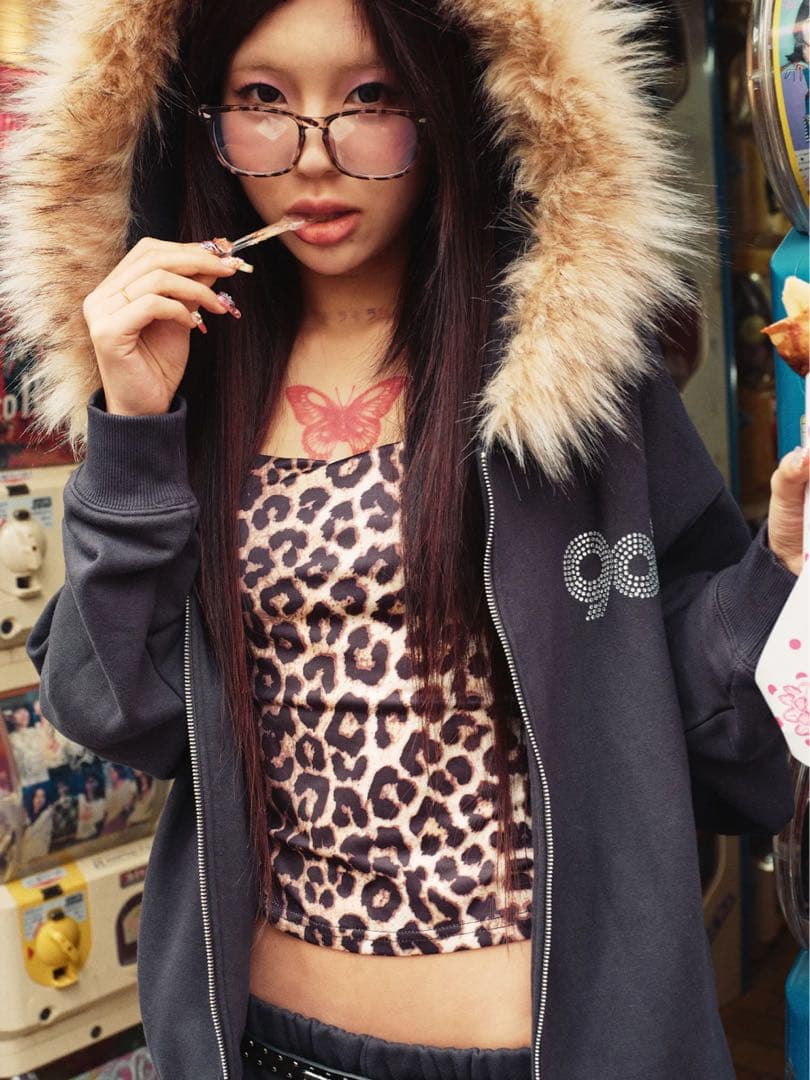 9090 Logo Far Zip Hoodie Charcoal