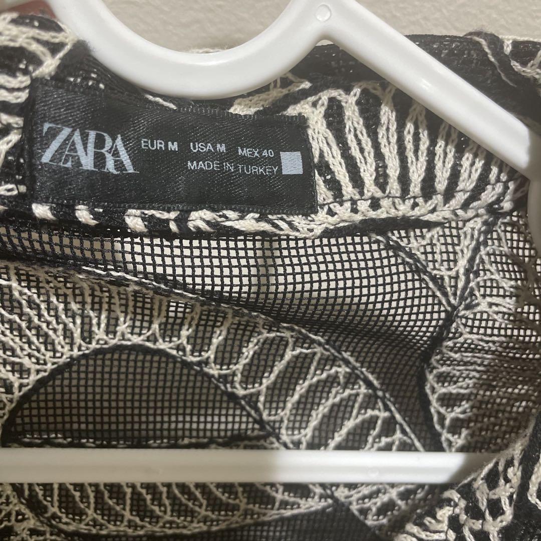 ZARA ザラ メッシュ スケスケ　総柄　ブラック　半袖シャツ　刺繍 ZARA ザラ メッシュ スケスケ 総柄 ブラック 半袖シャツ 刺繍