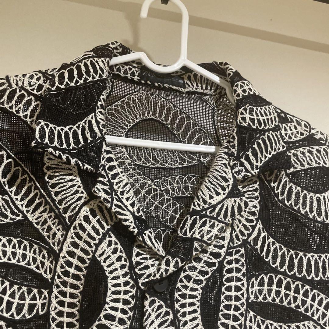 ZARA ザラ メッシュ スケスケ　総柄　ブラック　半袖シャツ　刺繍 ZARA ザラ メッシュ スケスケ 総柄 ブラック 半袖シャツ 刺繍