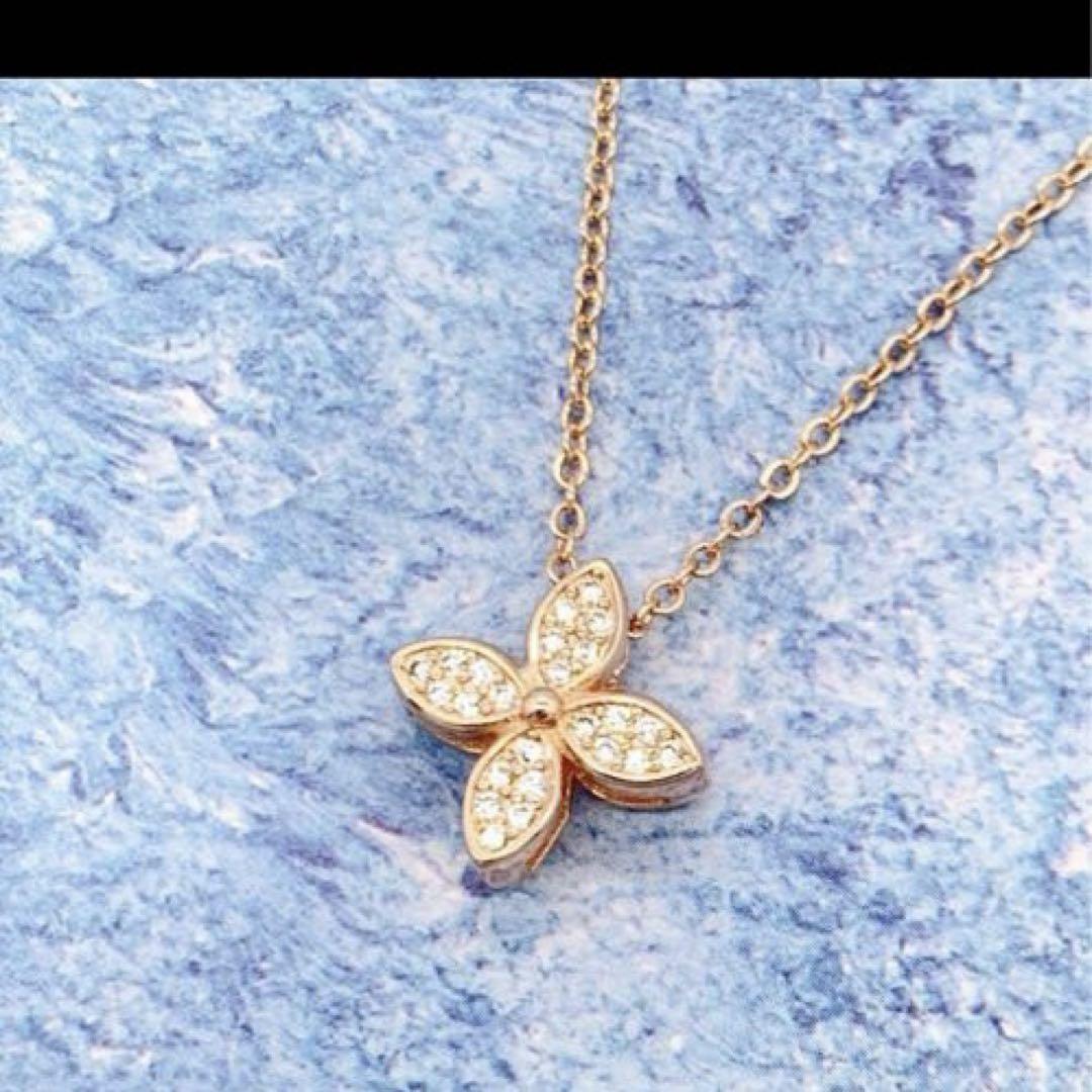 132Nl売約済 クロス ダイヤ ネックレス CZ ピンクゴールド K18コート