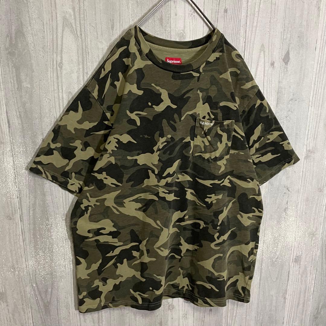 【希少カラー】シュプリーム　刺繍クラシックロゴ入　ポケ付カモ柄Tシャツ　XL
